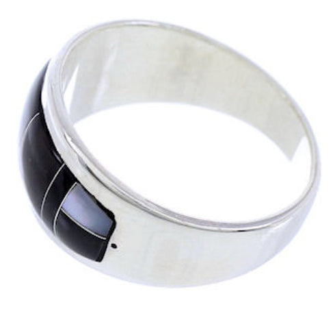 Sterling Silver Black Jade Mother Of Pearl Ring Size 7-1/4 RS43313